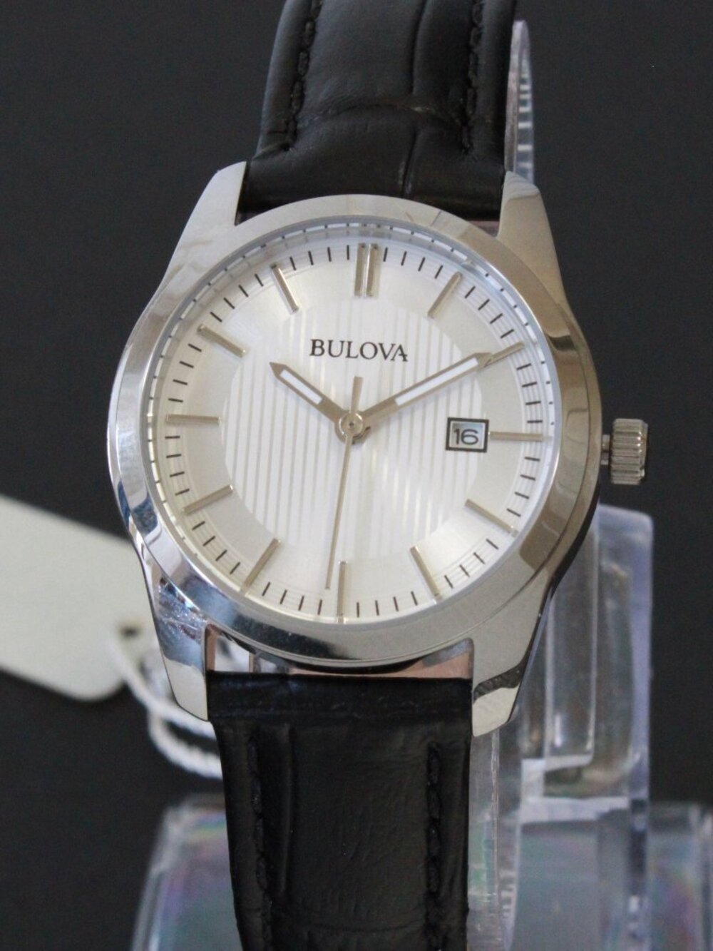 Bulova Ladies Classic Dress Watch Stainless, Silver Textured Dial, Black Strap - Picture 6 of 13